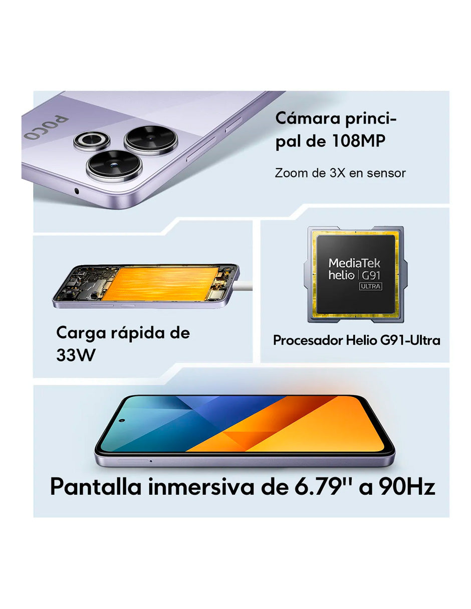 Celular M6 Dual SIM, con 8 GB de RAM y 256 GB de almacenamiento PLATA