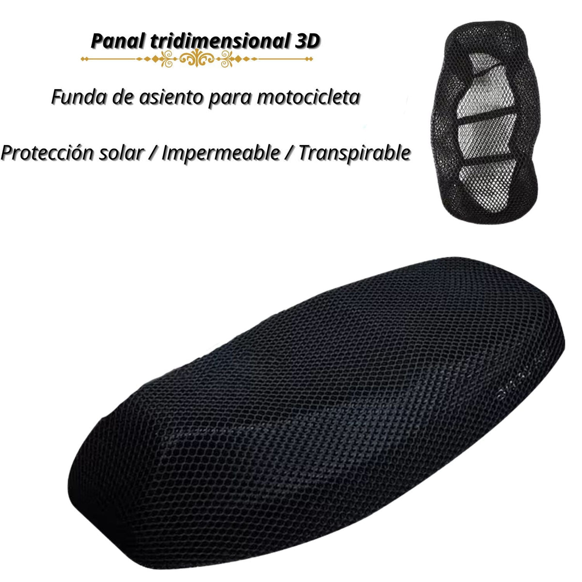 Funda 3D transpirable para asiento de motocicleta, color negro