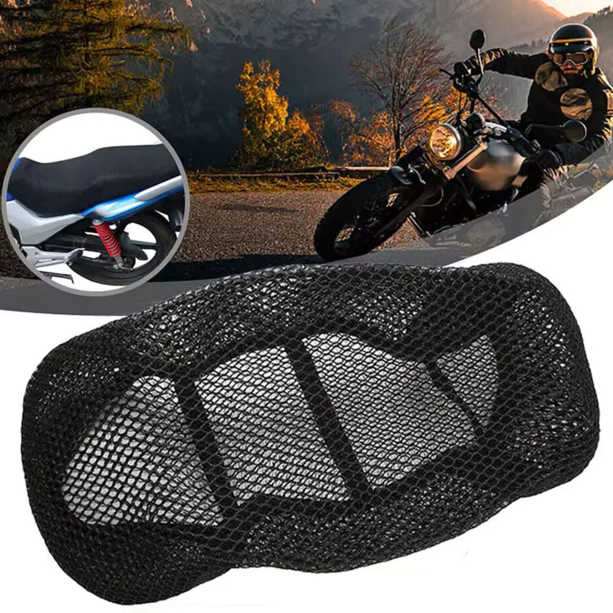 Funda 3D transpirable para asiento de motocicleta, color negro - foto 4