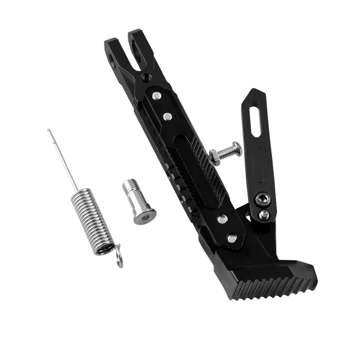Pata de apoyo tipo trípode para moto, aluminio negro, ajustable - foto 2
