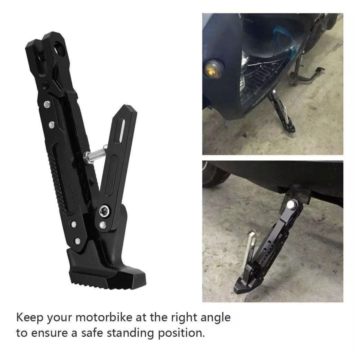 Pata de apoyo tipo trípode para moto, aluminio negro, ajustable - foto 4