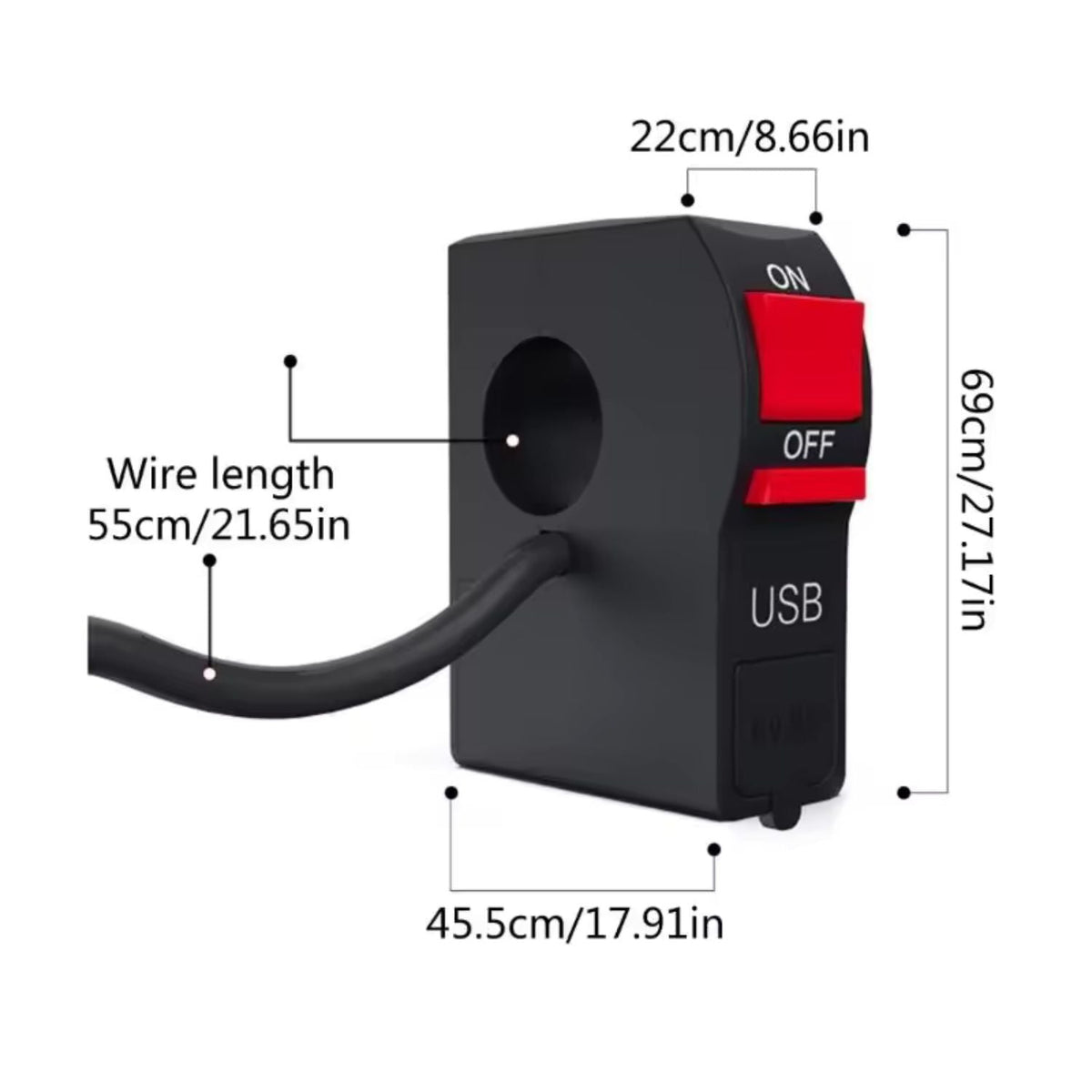 Interruptor ON/OFF con doble USB para manubrio de moto - foto 3