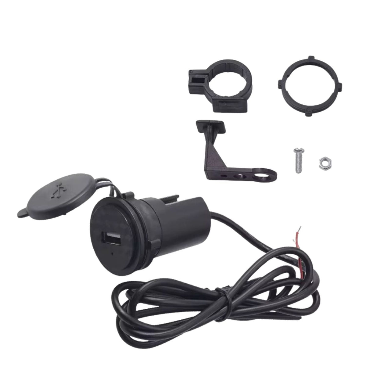 Cargador USB para moto con tapa protectora, para manubrio o retrovisor - foto 2