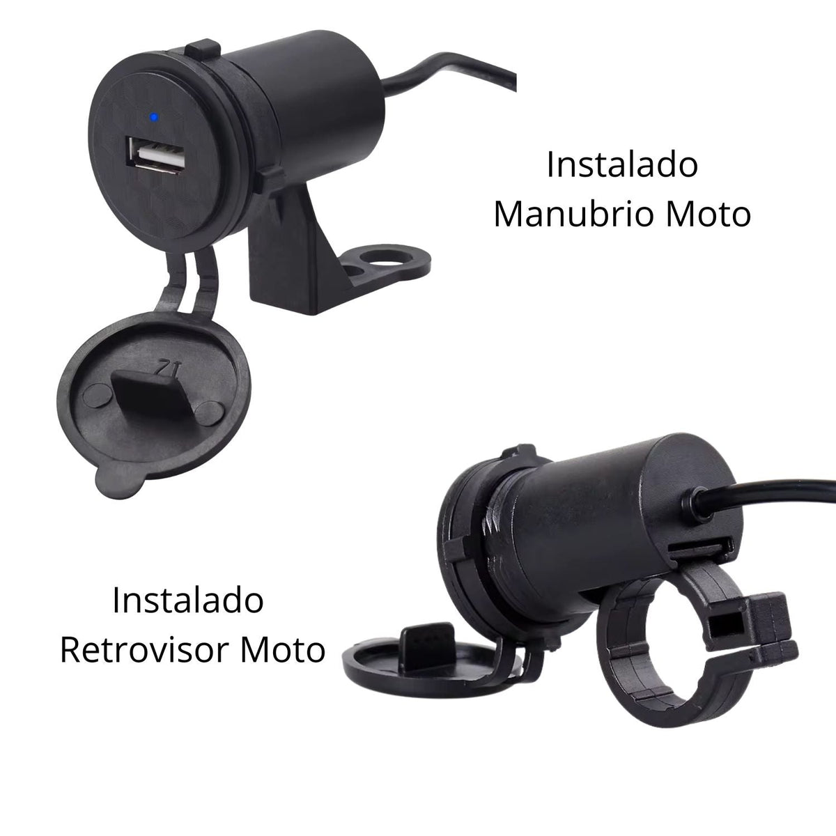 Cargador USB para moto con tapa protectora, para manubrio o retrovisor - foto 3