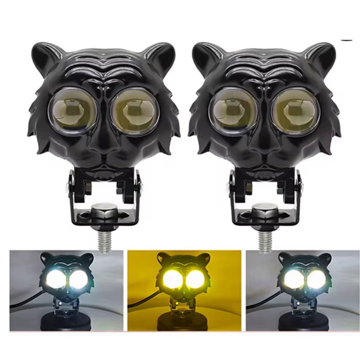 Faro LED auxiliar con diseño de cabeza de tigre y doble lente para moto, 12 V - foto 6