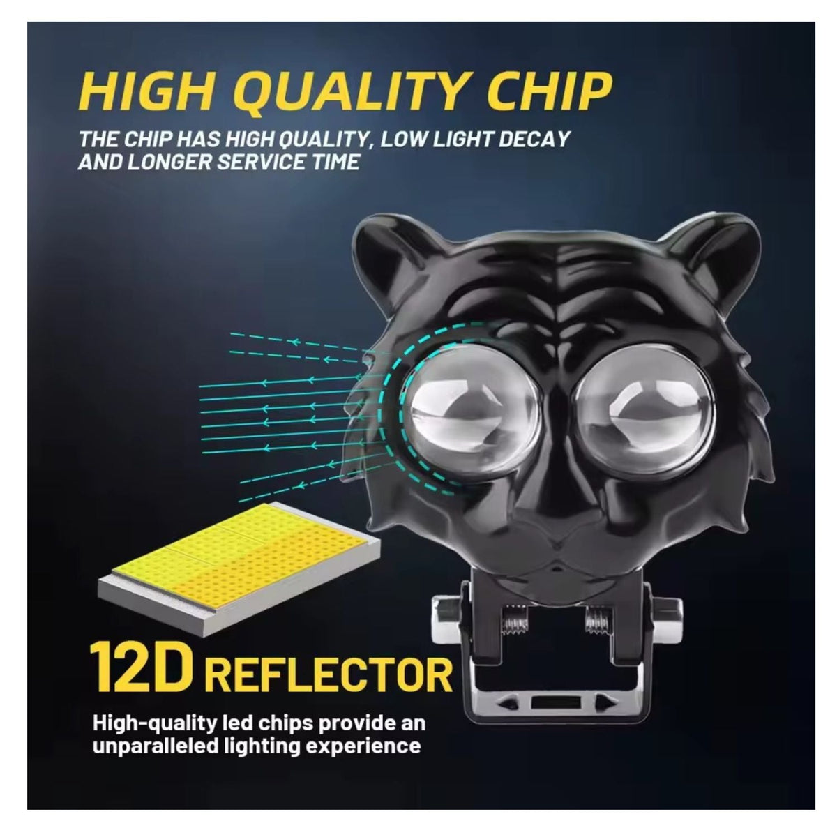 Faro LED auxiliar con diseño de cabeza de tigre y doble lente para moto, 12 V - foto 4