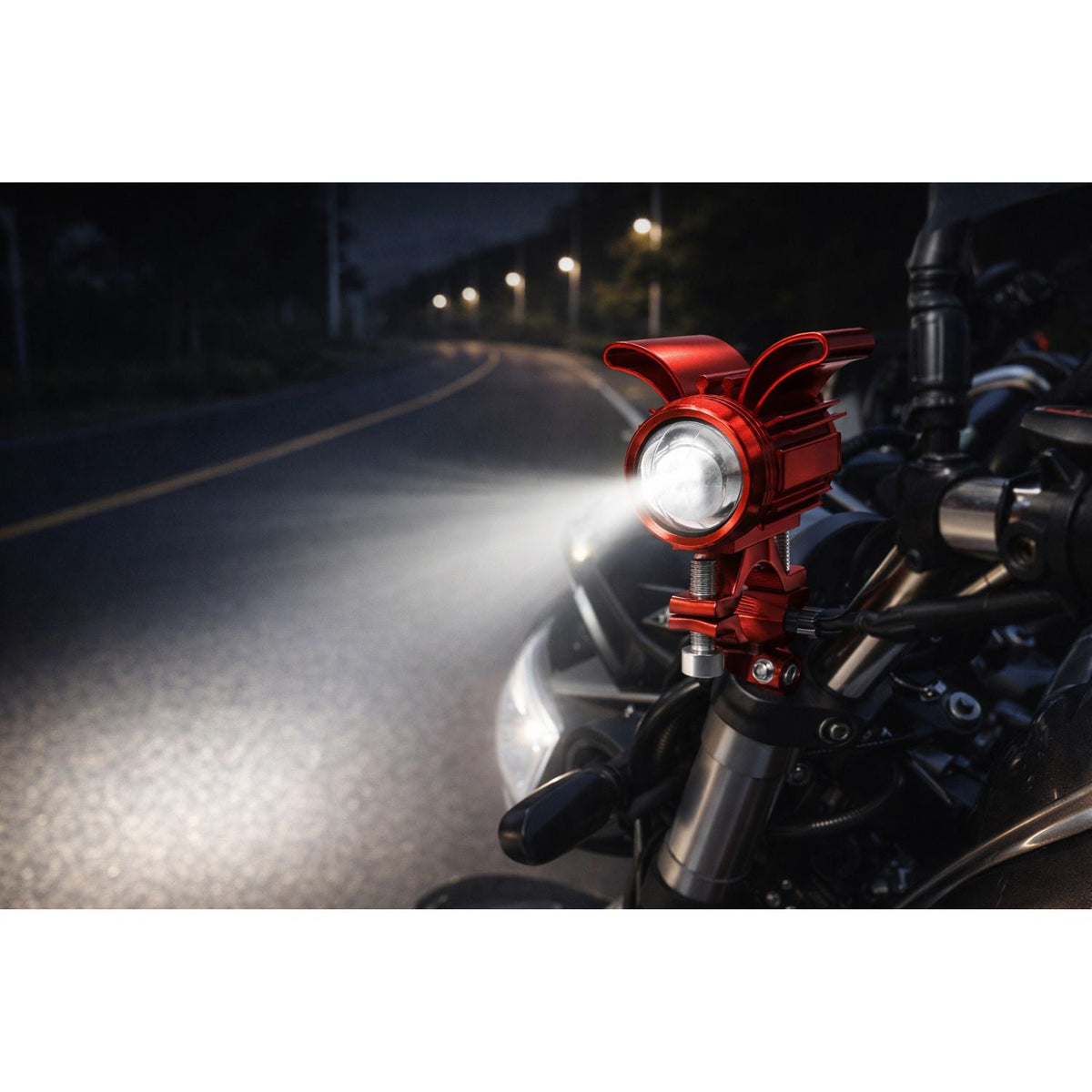 Faro auxiliar LED para manubrio de moto con lente óptica y carcasa de aluminio - foto 5