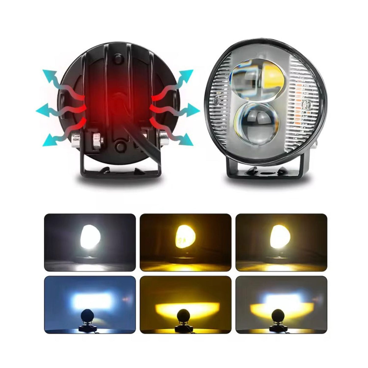 Faro LED proyector lupa para moto y ATV, luz blanca, amarilla y estrobo - foto 7