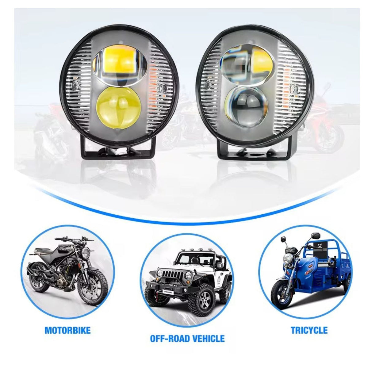 Faro LED proyector lupa para moto y ATV, luz blanca, amarilla y estrobo - foto 4