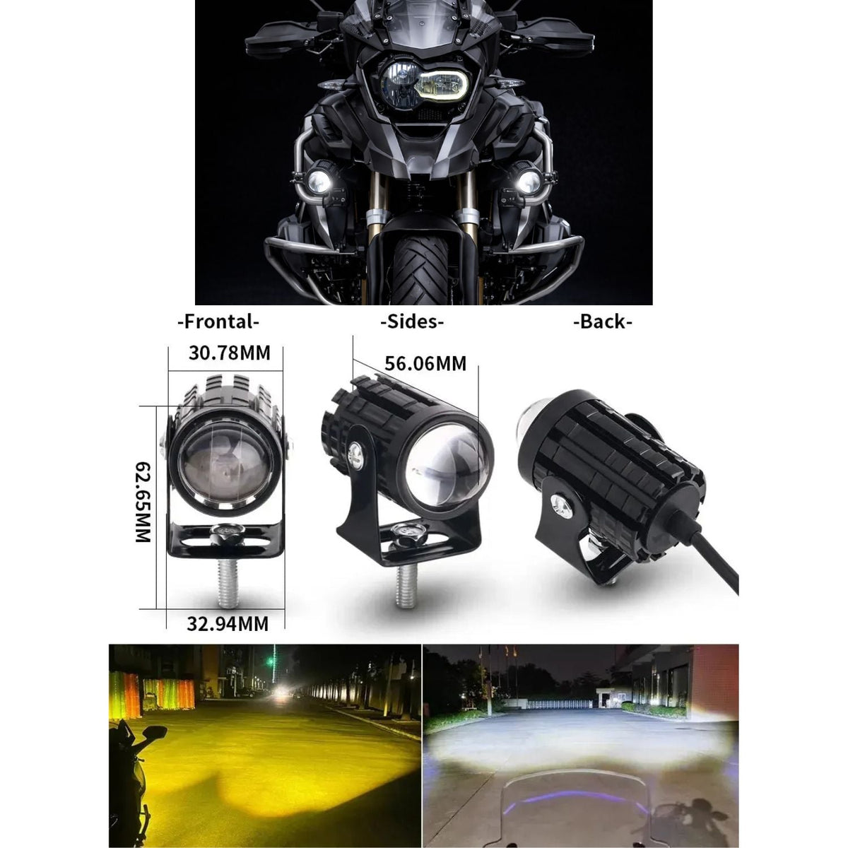 Kit de 2 faros LED auxiliares para moto con luz blanca y ámbar e interruptor - foto 2