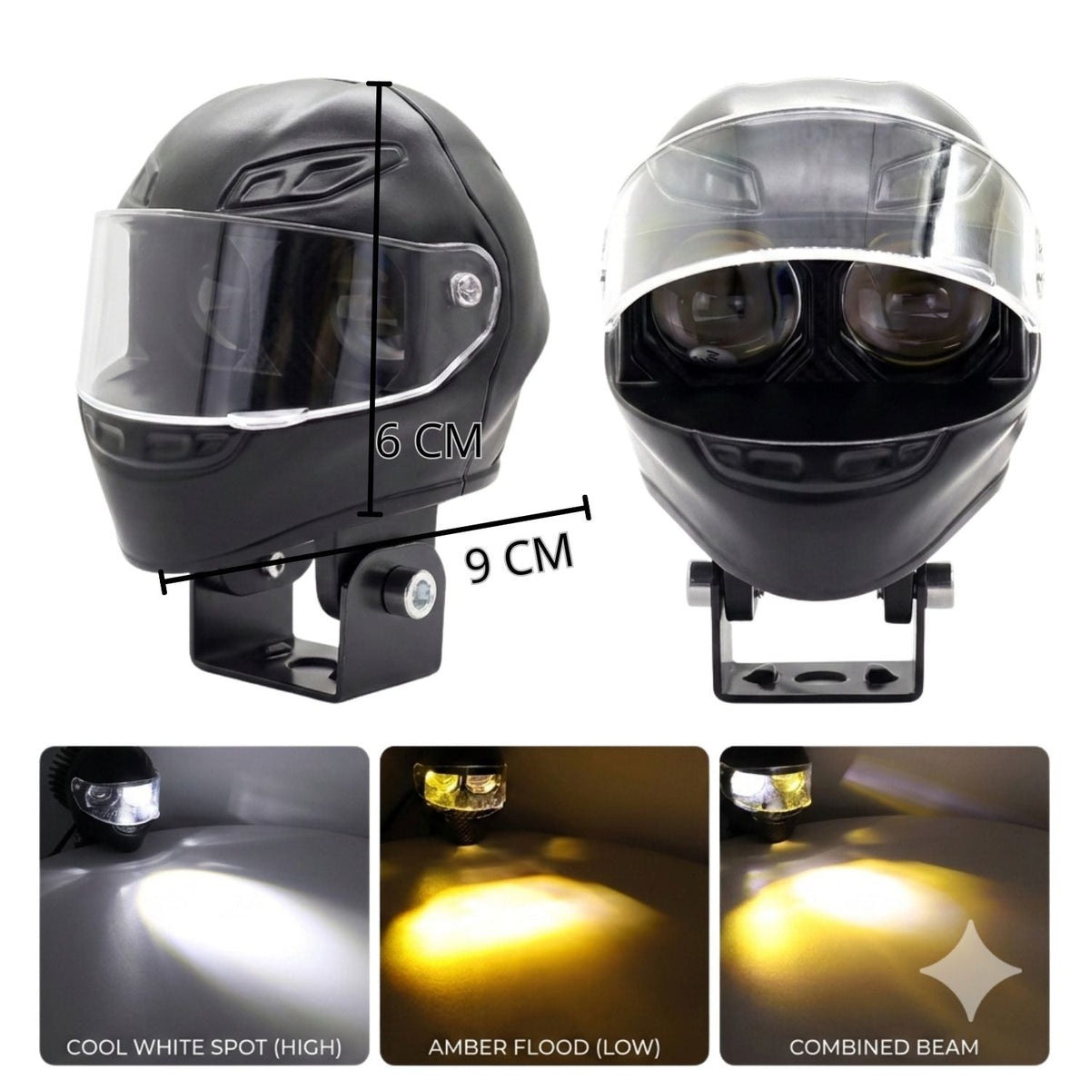 Par de faros auxiliares LED dual color para moto, blanco y ámbar - foto 2