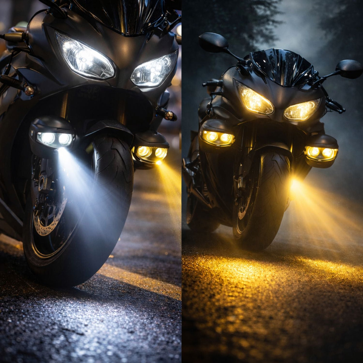 Par de faros auxiliares LED dual color para moto, blanco y ámbar - foto 3