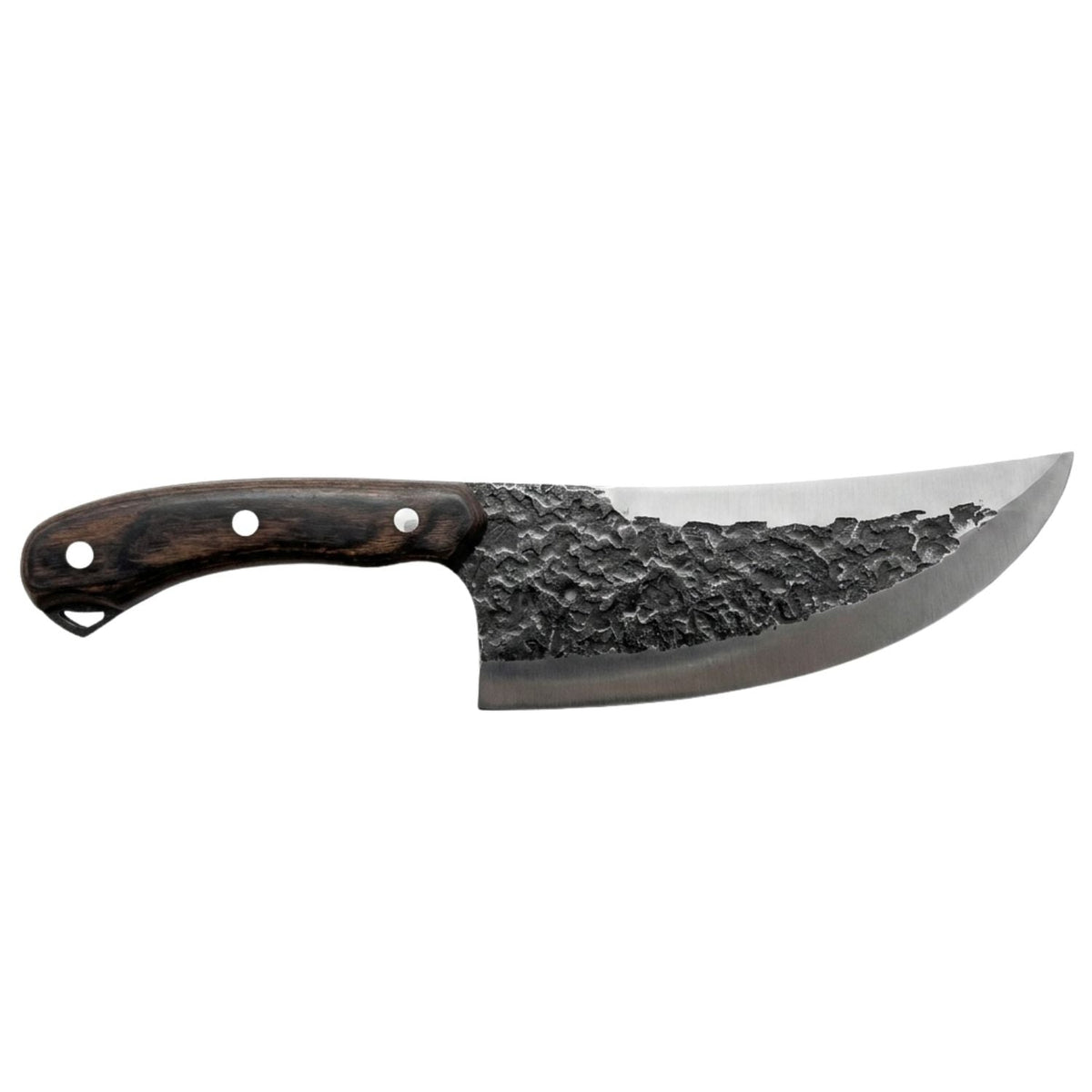 Cuchillo de campamento Black Forge con hoja curva y funda de cuero