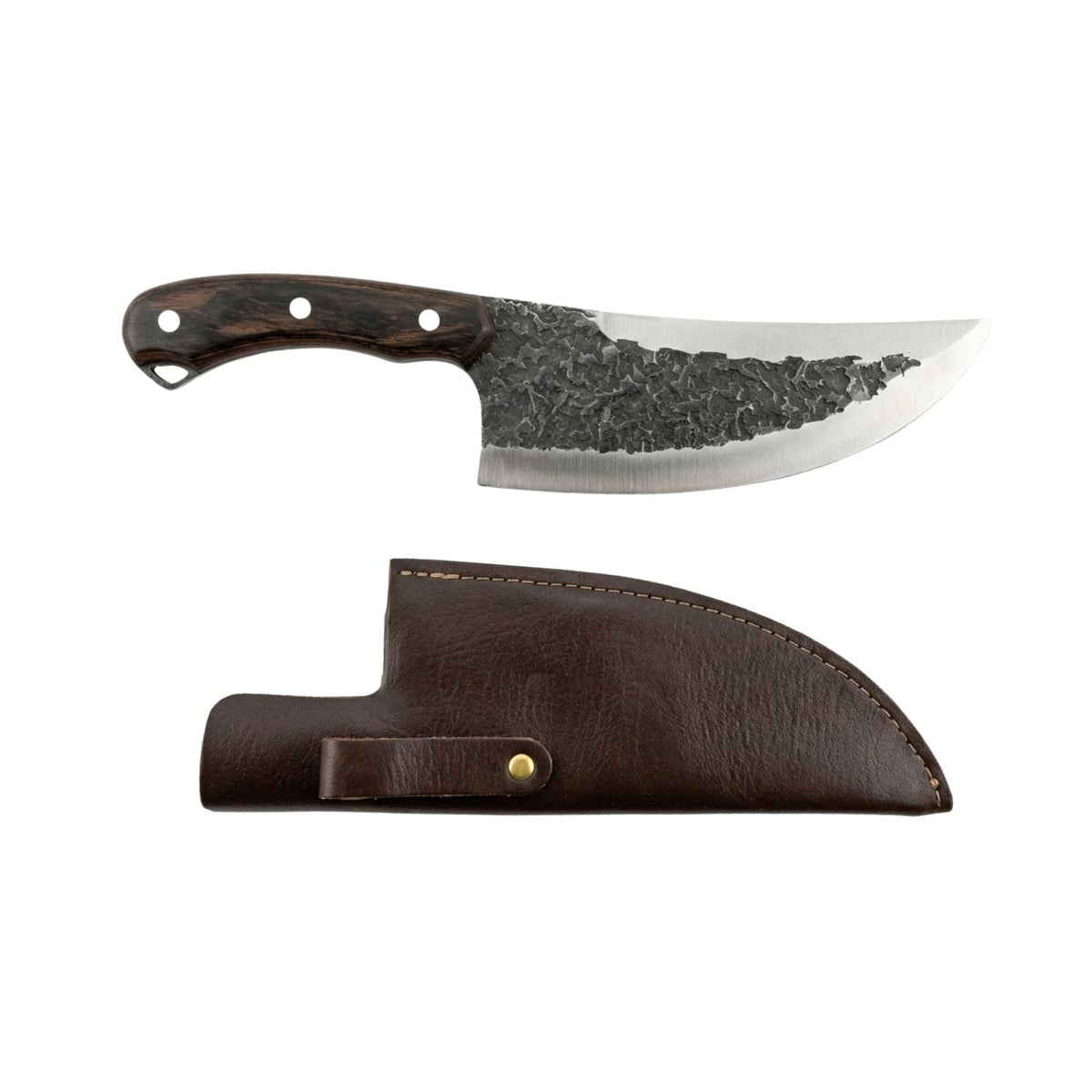 Cuchillo de campamento Black Forge con hoja curva y funda de cuero - foto 2