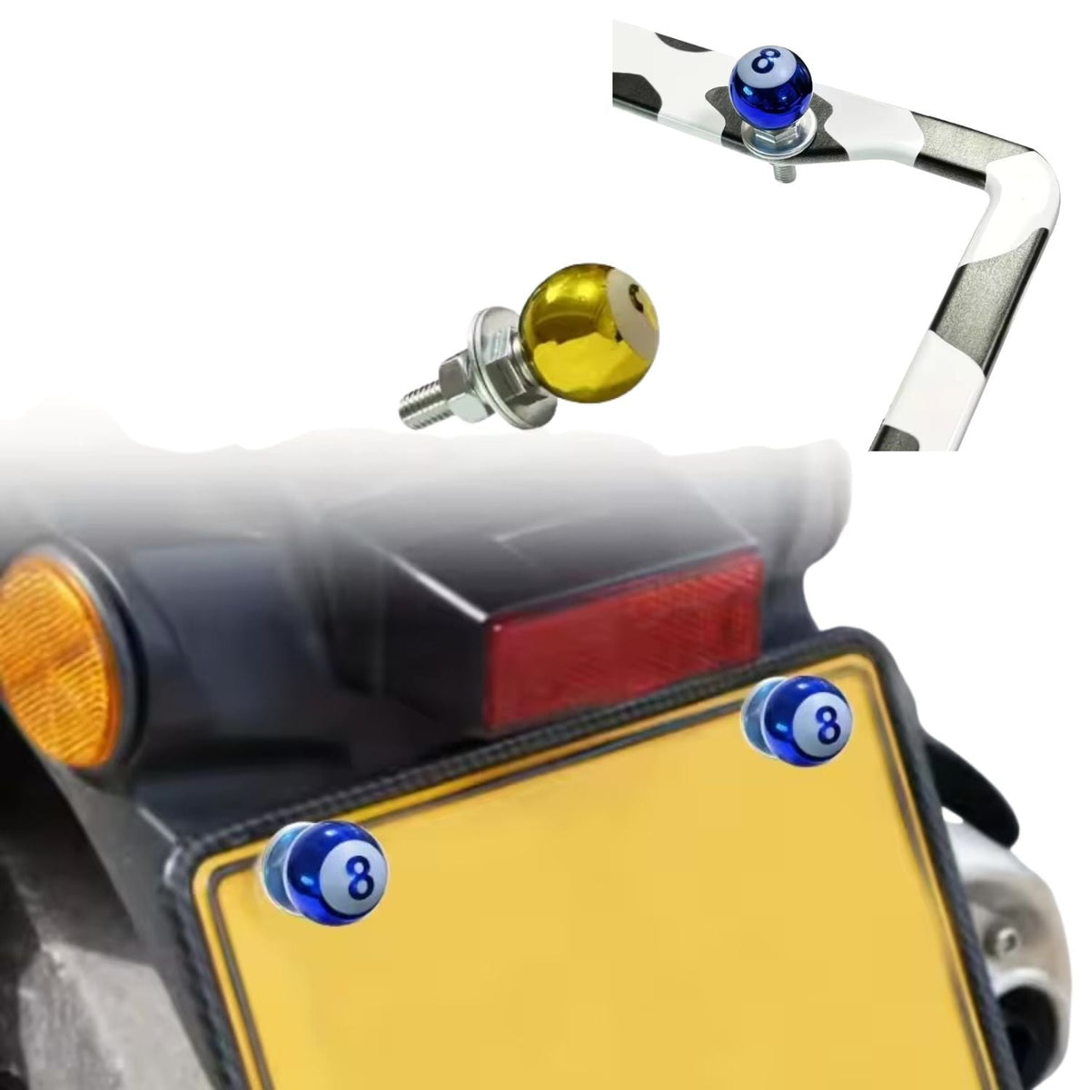Pernos decorativos bola de billar para placa de moto o auto, rosca M6, par - foto 2