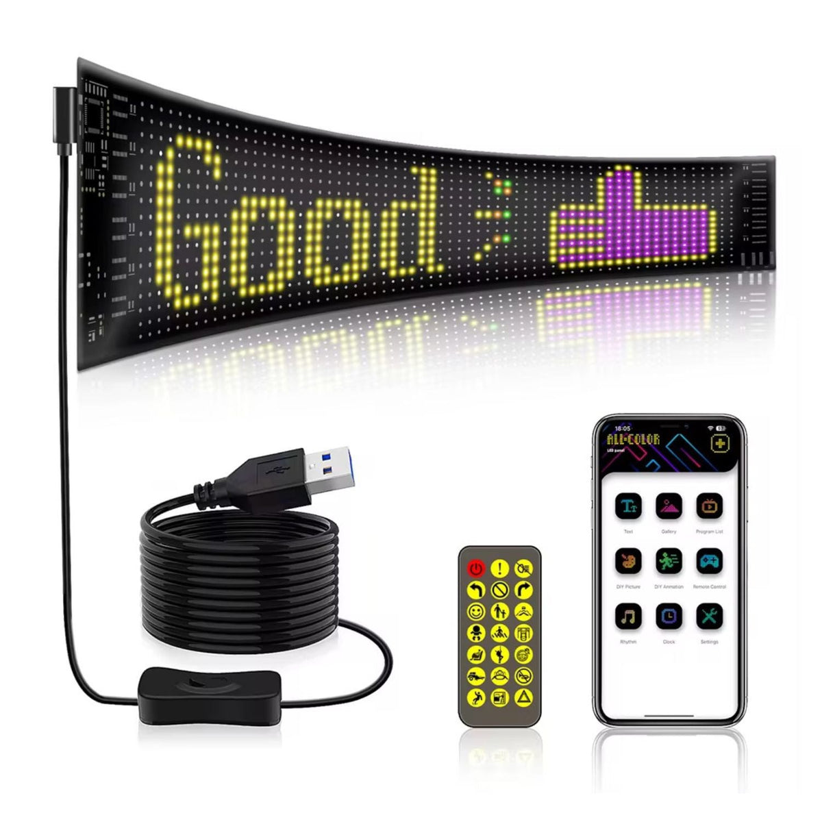 Panel LED flexible programable por app y control remoto, 17 x 7 cm