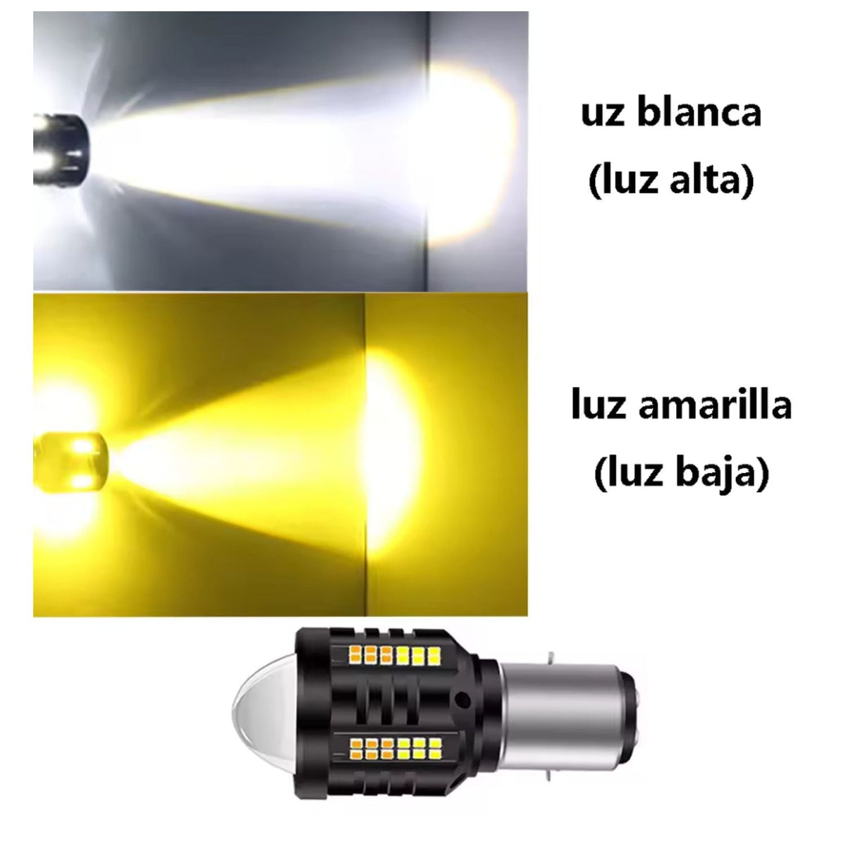 Foco LED BA20D con luz blanca y ámbar, alta y baja, para moto y scooter - foto 3