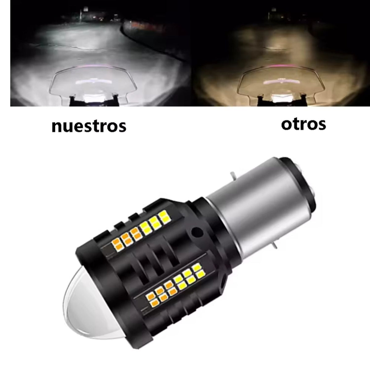 Foco LED BA20D con luz blanca y ámbar, alta y baja, para moto y scooter - foto 5