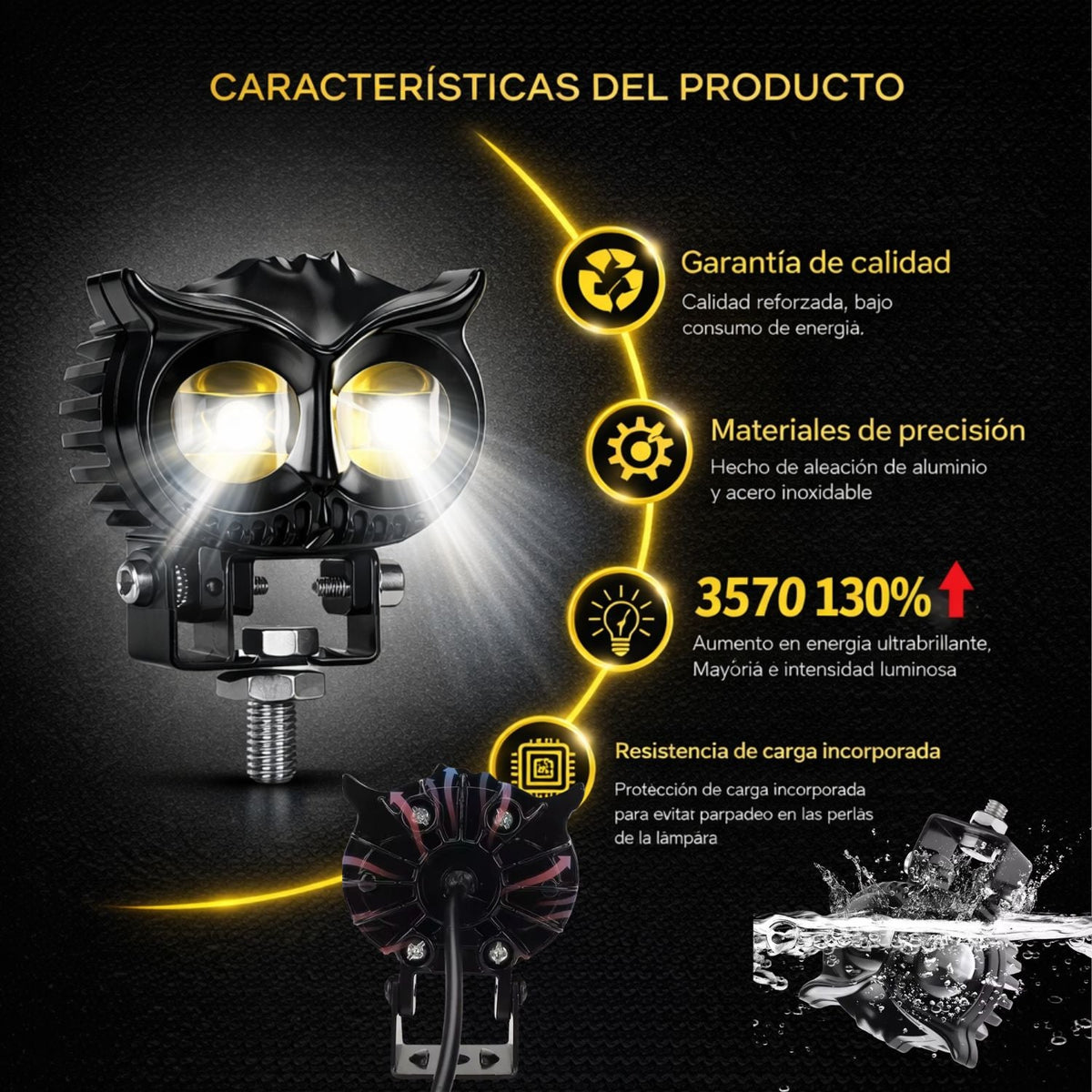 Luz auxiliar LED tipo ojos de búho para moto y off-road, blanco y ámbar - foto 2