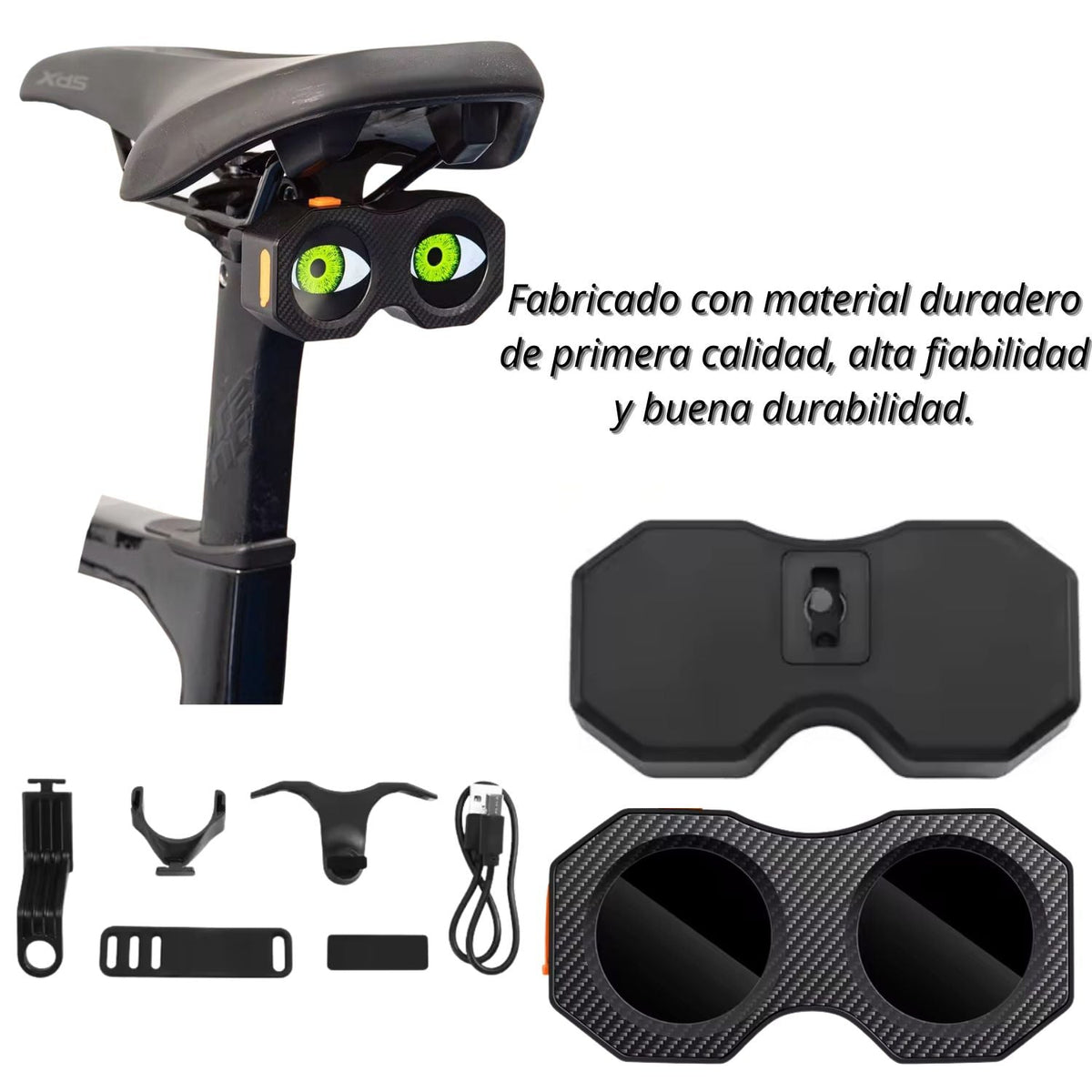 Luz LED verde recargable USB para bici y moto, montaje doble - foto 3