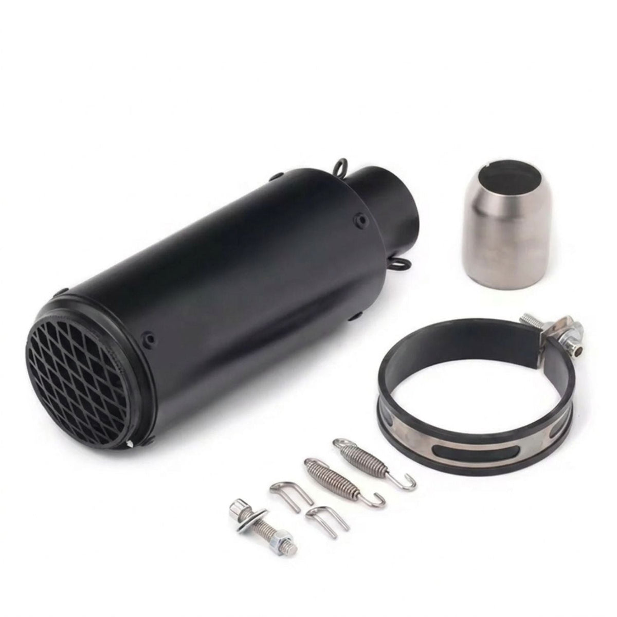 Silenciador universal negro mate para moto con kit de montaje, 26 cm