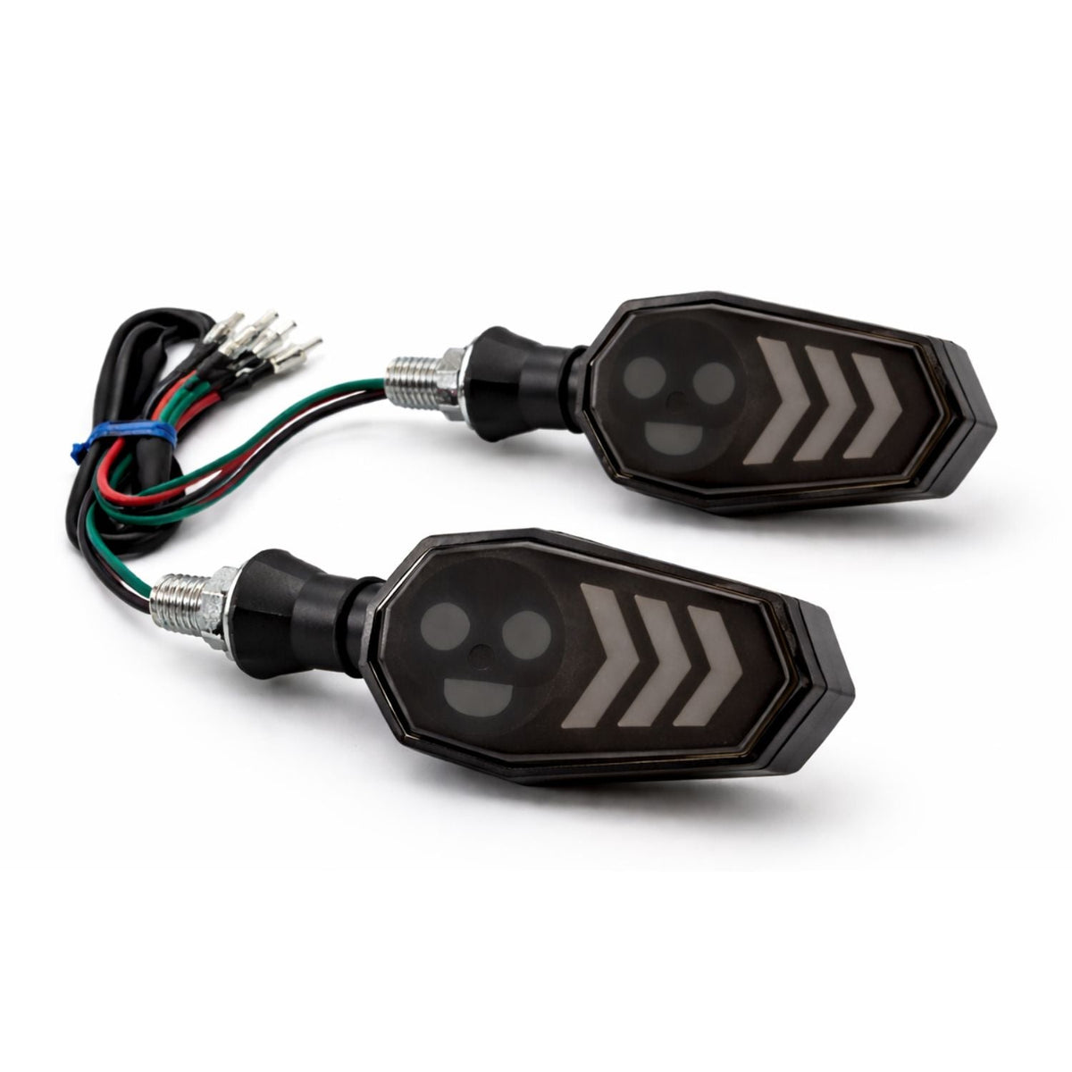 Direccionales LED tipo flecha para moto, luz azul y ámbar, par universal