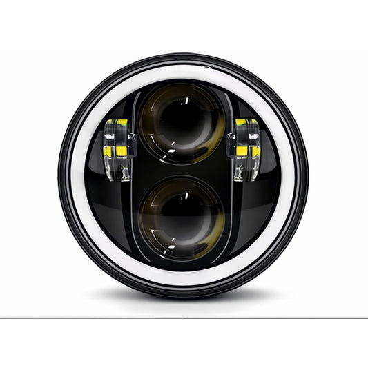 Faro LED redondo para moto con aro halo DRL y direccional ámbar, IP67