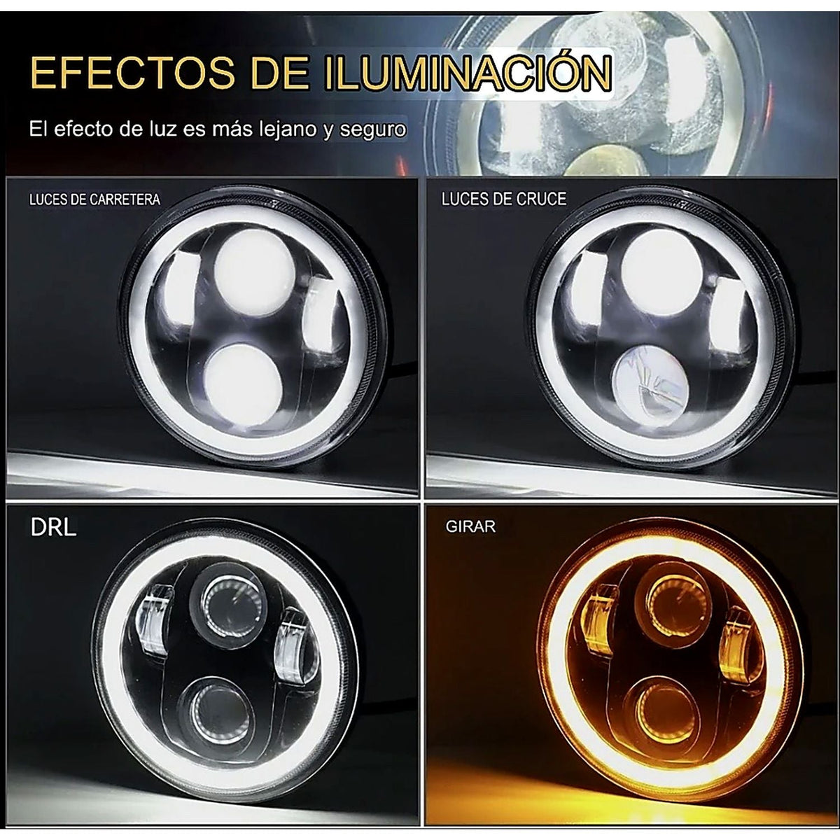 Faro LED redondo para moto con aro halo DRL y direccional ámbar, IP67 - foto 3