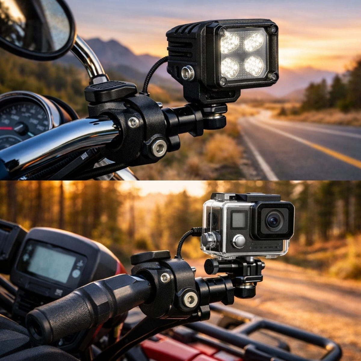 Soporte de manillar 360° para faro LED o cámara en moto, ATV y bici - foto 2