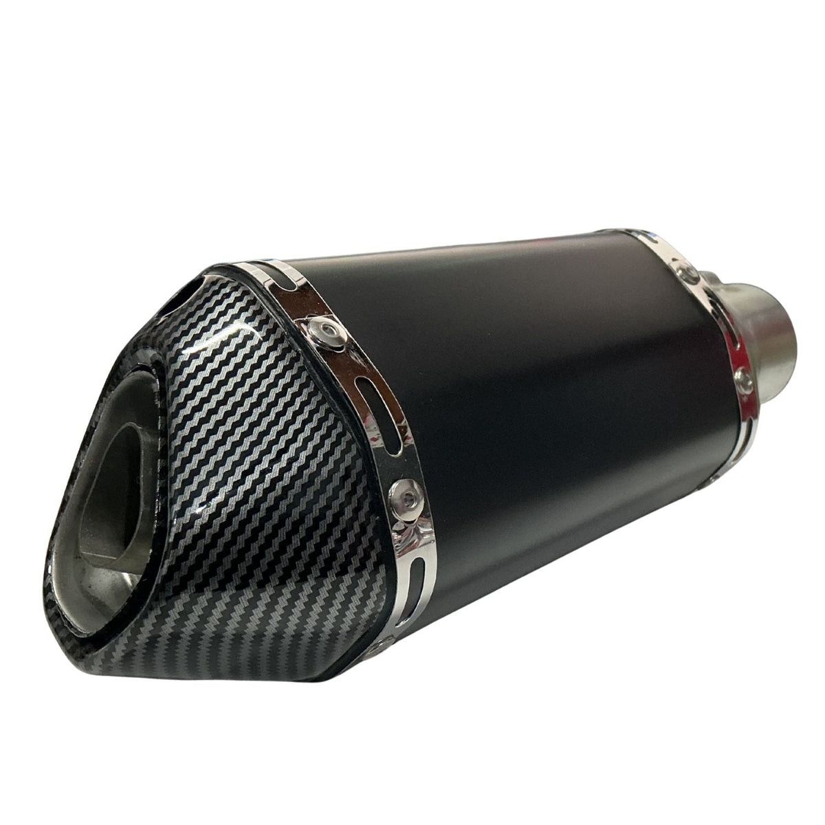 Silenciador deportivo para moto negro mate con punta tipo fibra de carbono - foto 3