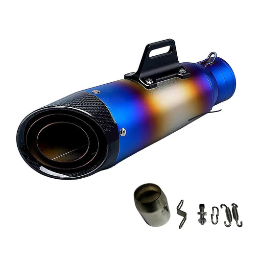 Silenciador deportivo para moto azul tornasol con punta tipo carbono, 32.5 cm