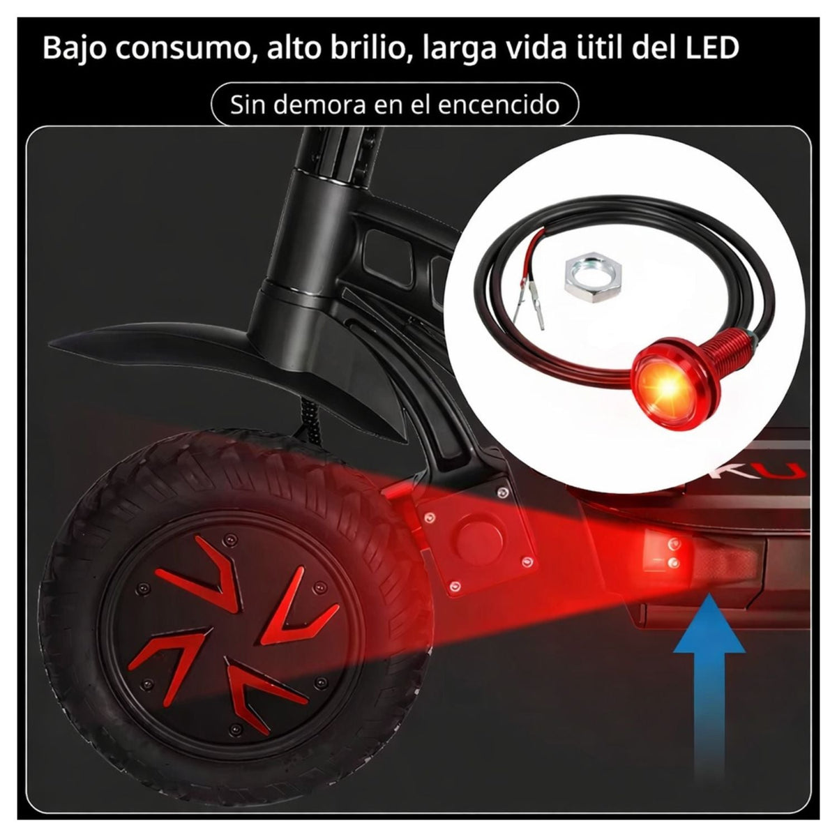 Luz LED roja ojo de águila de 12 V para scooter eléctrico, bici y moto - foto 3