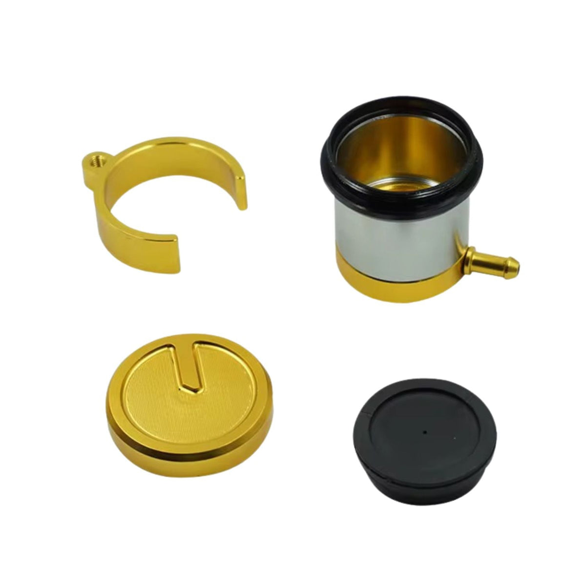 Depósito de líquido de frenos universal para moto en aluminio negro y dorado - foto 5