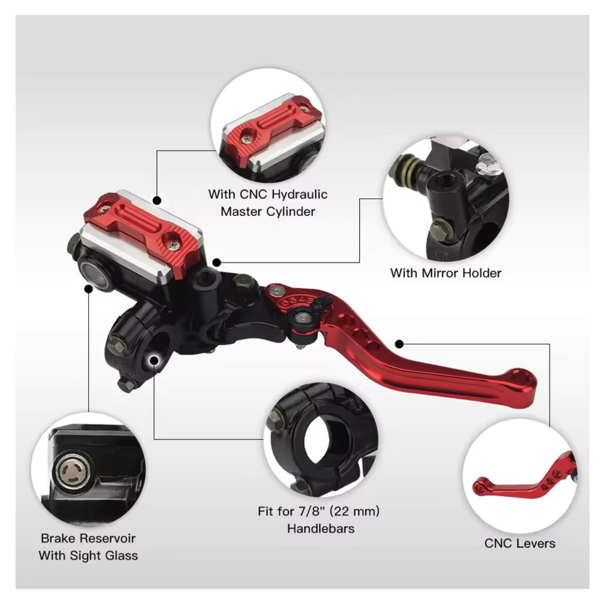 Kit de freno hidráulico y clutch CNC para moto con depósito y mirilla - foto 3
