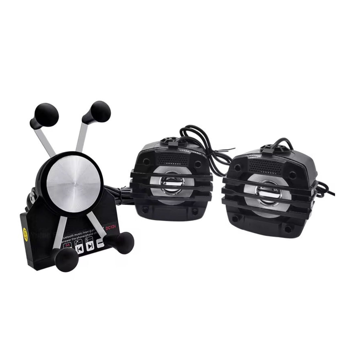 Kit para moto: soporte de celular, 2 bocinas y control Bluetooth 12V
