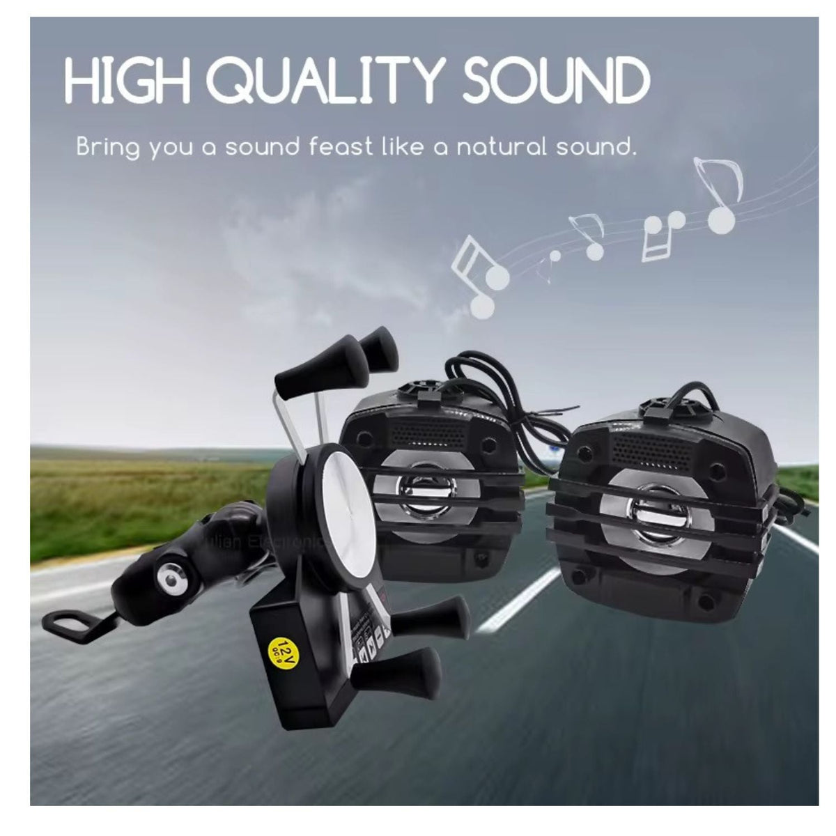 Kit para moto: soporte de celular, 2 bocinas y control Bluetooth 12V - foto 3