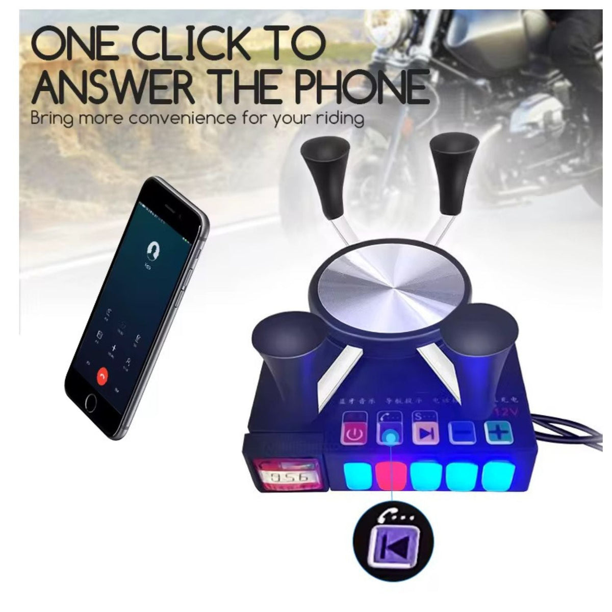Kit para moto: soporte de celular, 2 bocinas y control Bluetooth 12V - foto 4