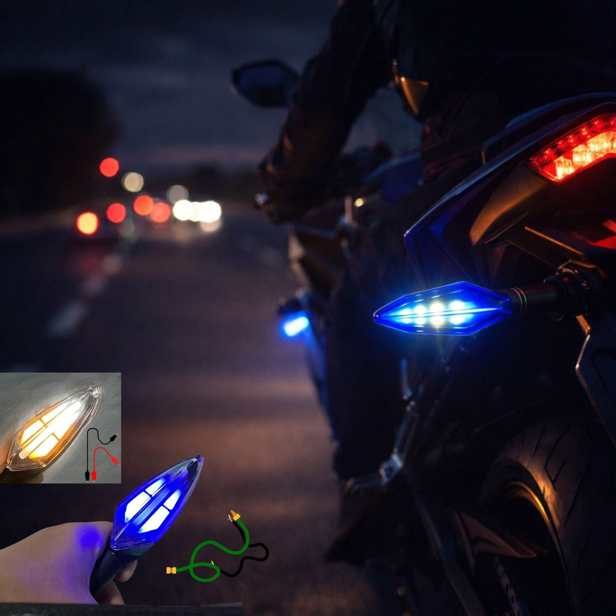 Intermitentes LED universales para moto tipo flecha, par negro - foto 3