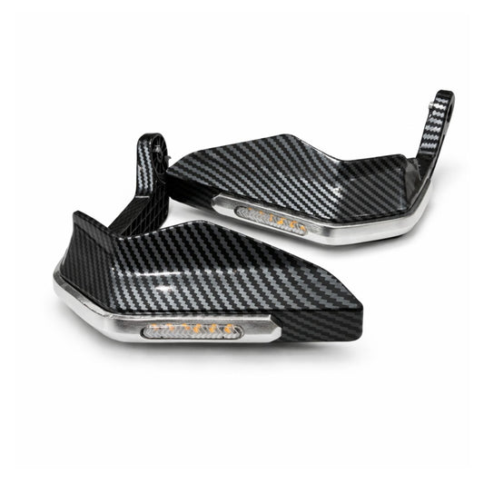 Cubremanos para moto con luz LED ámbar y acabado tipo carbono, en 3 colores