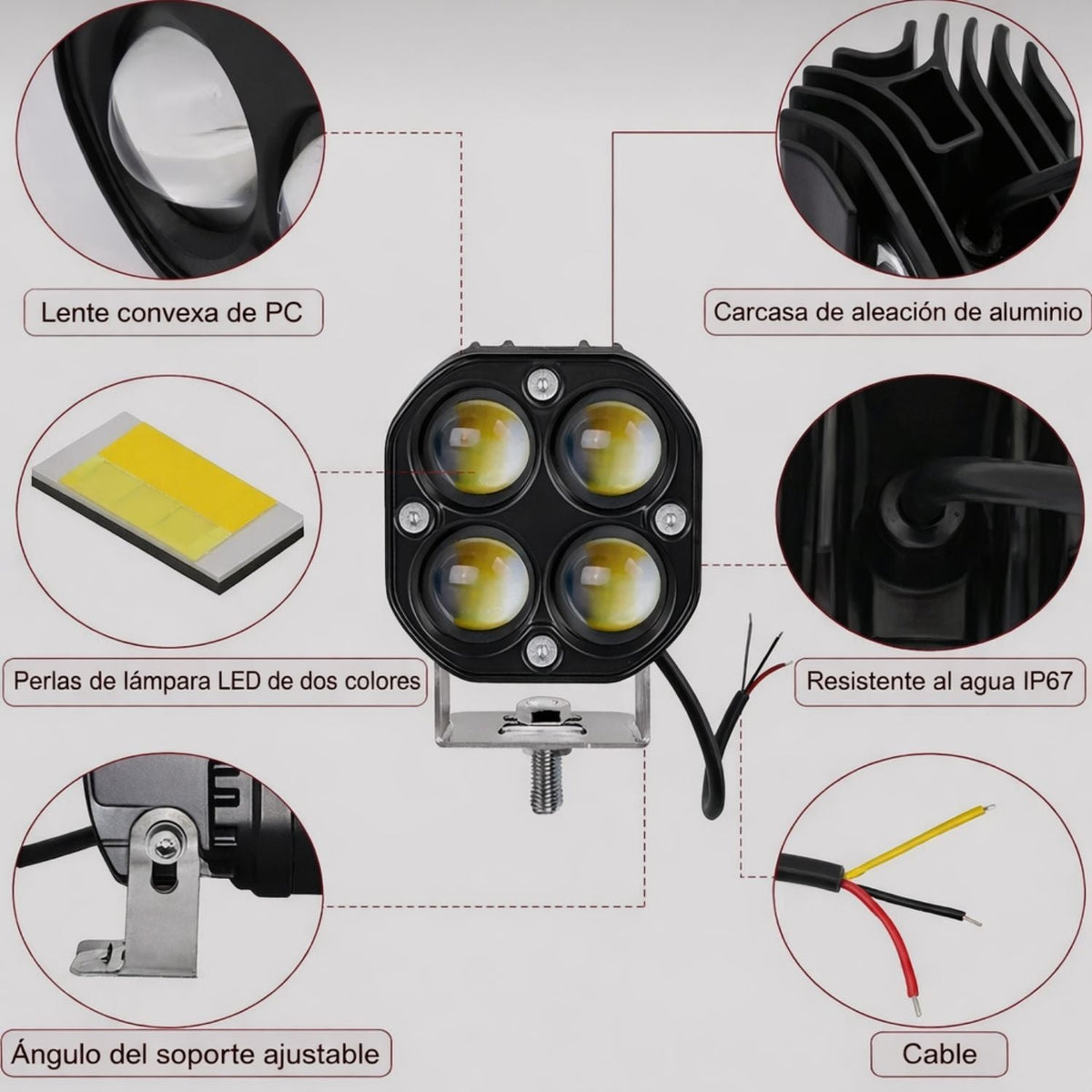 Faro LED auxiliar de 4 lentes blanco y ámbar con soporte ajustable, IP67 - foto 3