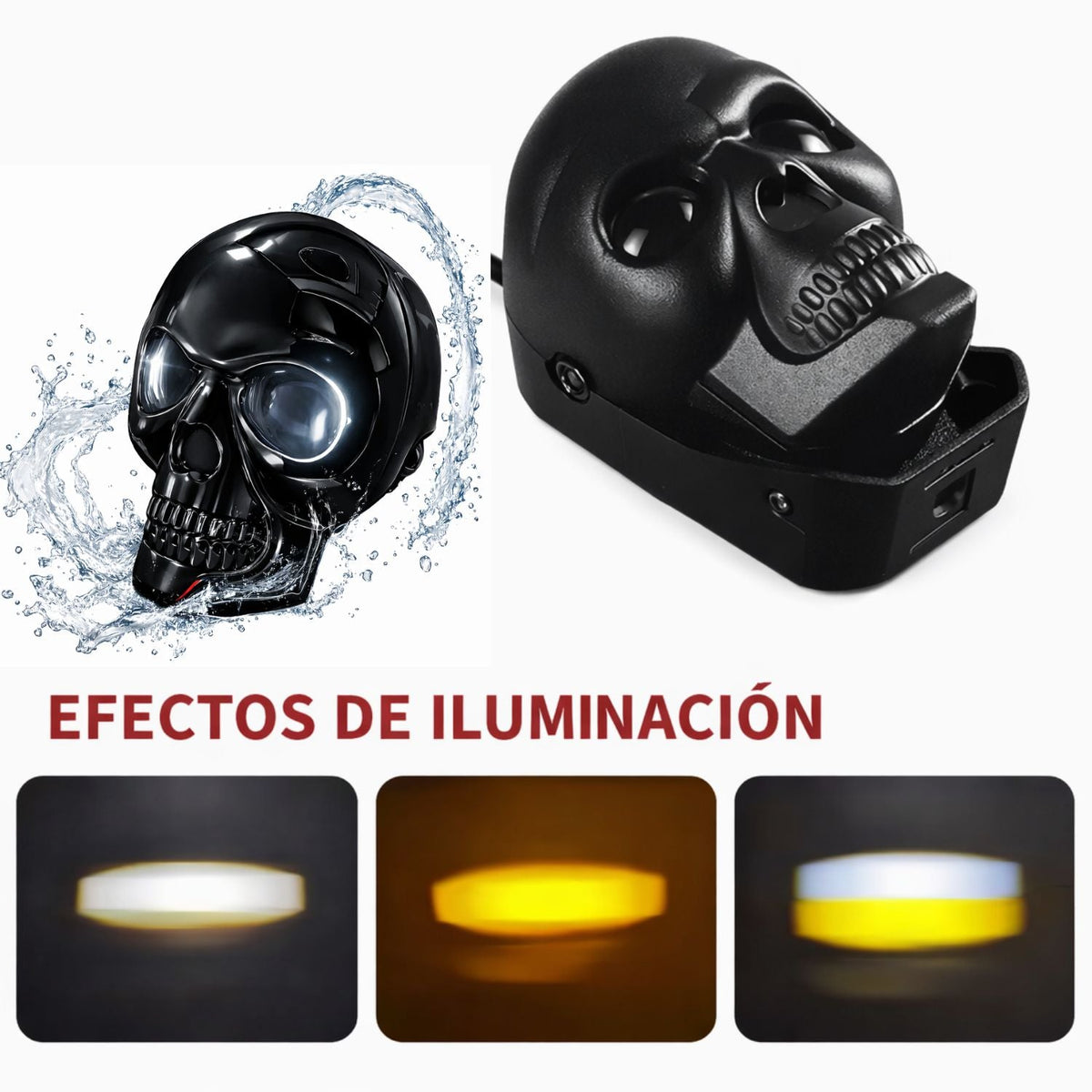 Faro delantero LED con diseño de calavera para moto, blanco y ámbar - foto 2