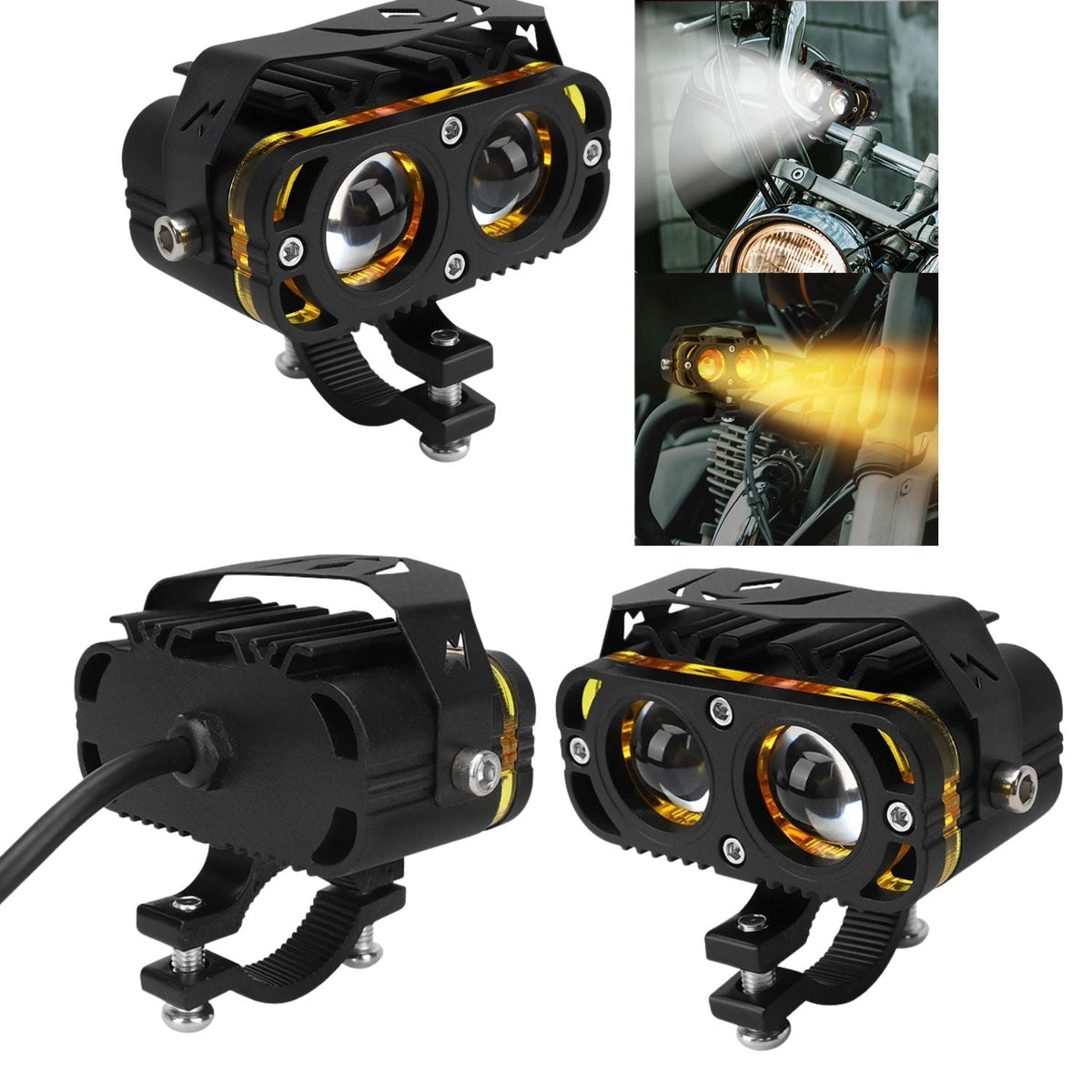 Faro LED auxiliar de 4 lentes bicolor para moto y off road, IP67, 12 V - foto 3