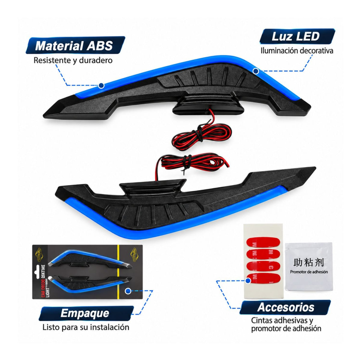 Luces LED laterales decorativas para moto, color azul, de ABS - foto 3