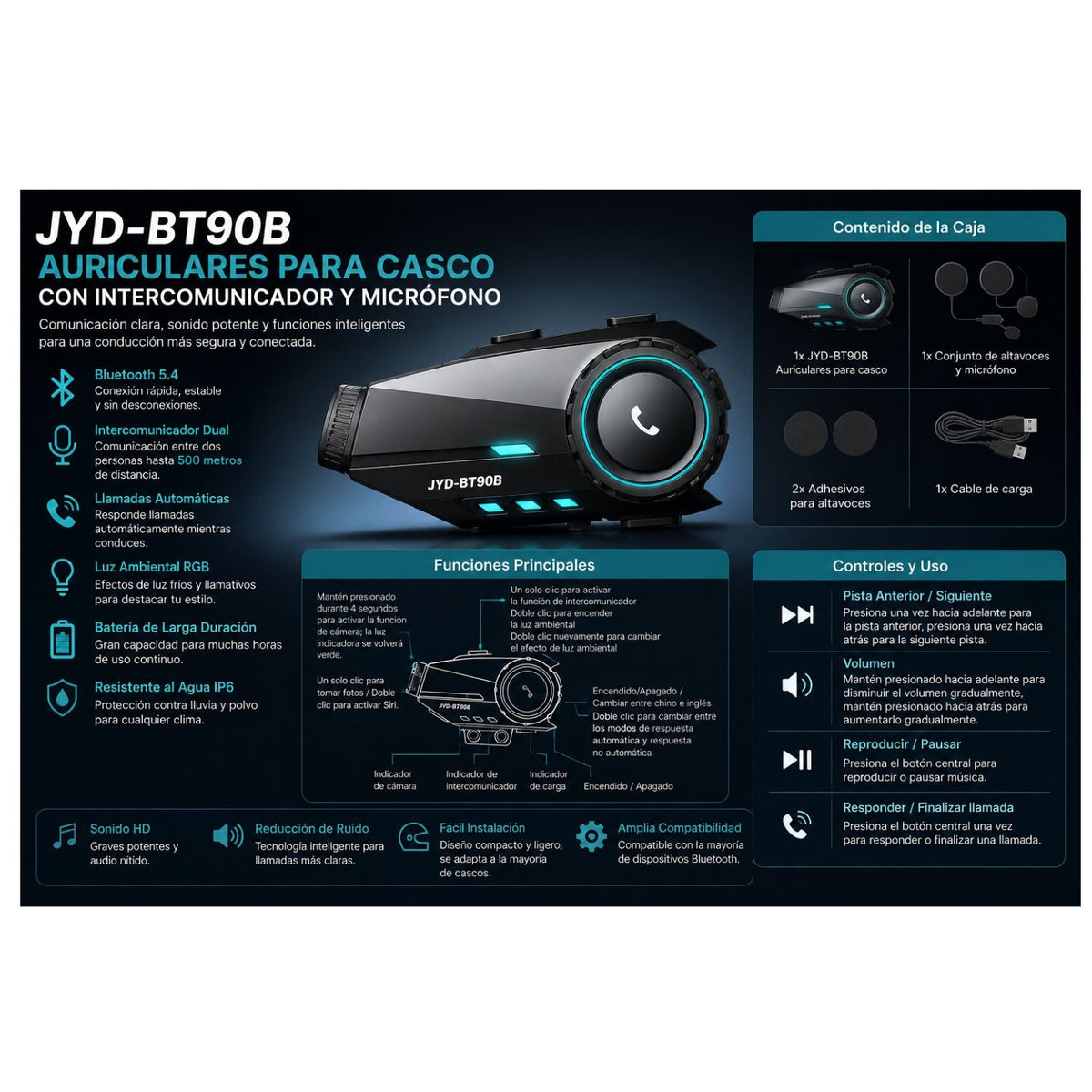 Intercom Bluetooth 5.4 para casco con cámara frontal y luz RGB - foto 5