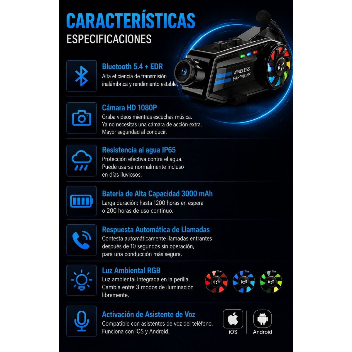 Intercomunicador Bluetooth para casco con cámara 1080P - foto 2