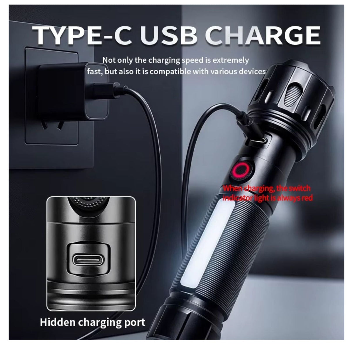 Lámpara LED magnética recargable USB-C con COB lateral y luz RGB (MTYX107) - foto 3