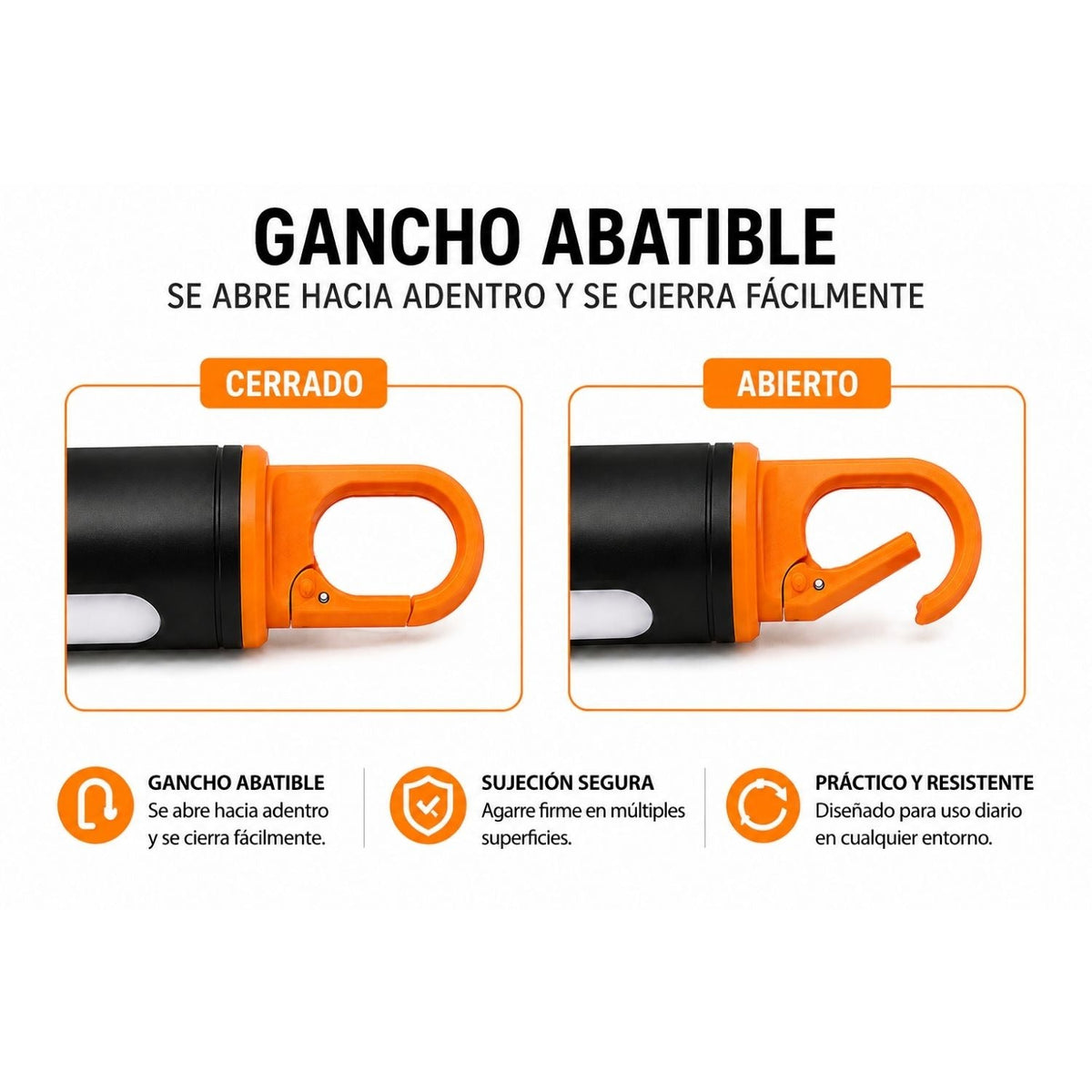 Lámpara de mano recargable de 750 lúmenes con zoom, gancho y 9 modos - foto 3