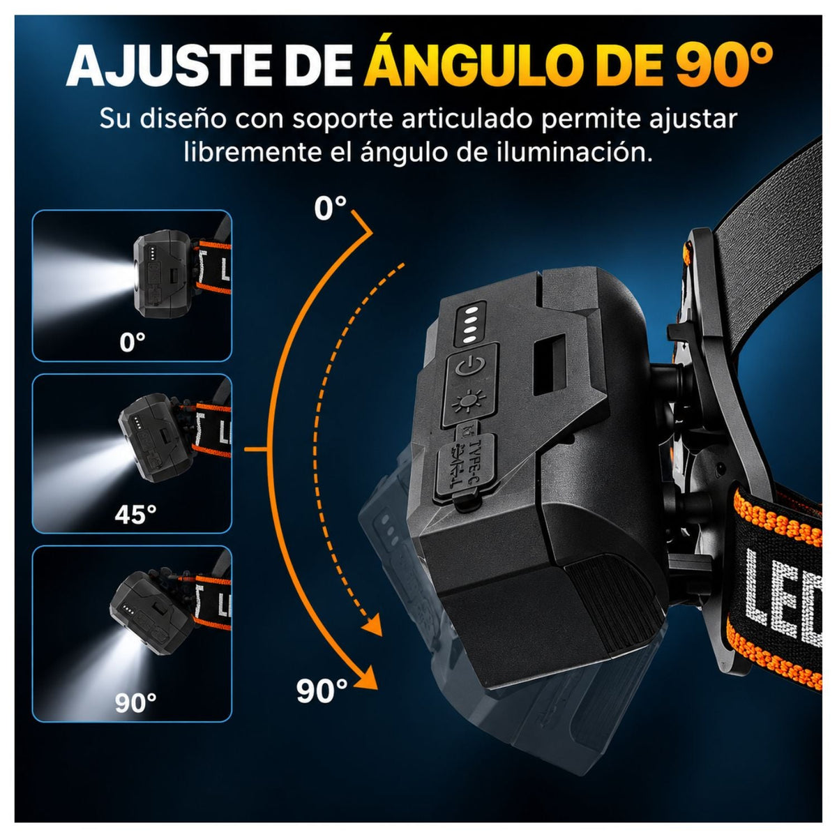 Lámpara de cabeza recargable con ángulo ajustable a 90° y 7 modos - foto 3