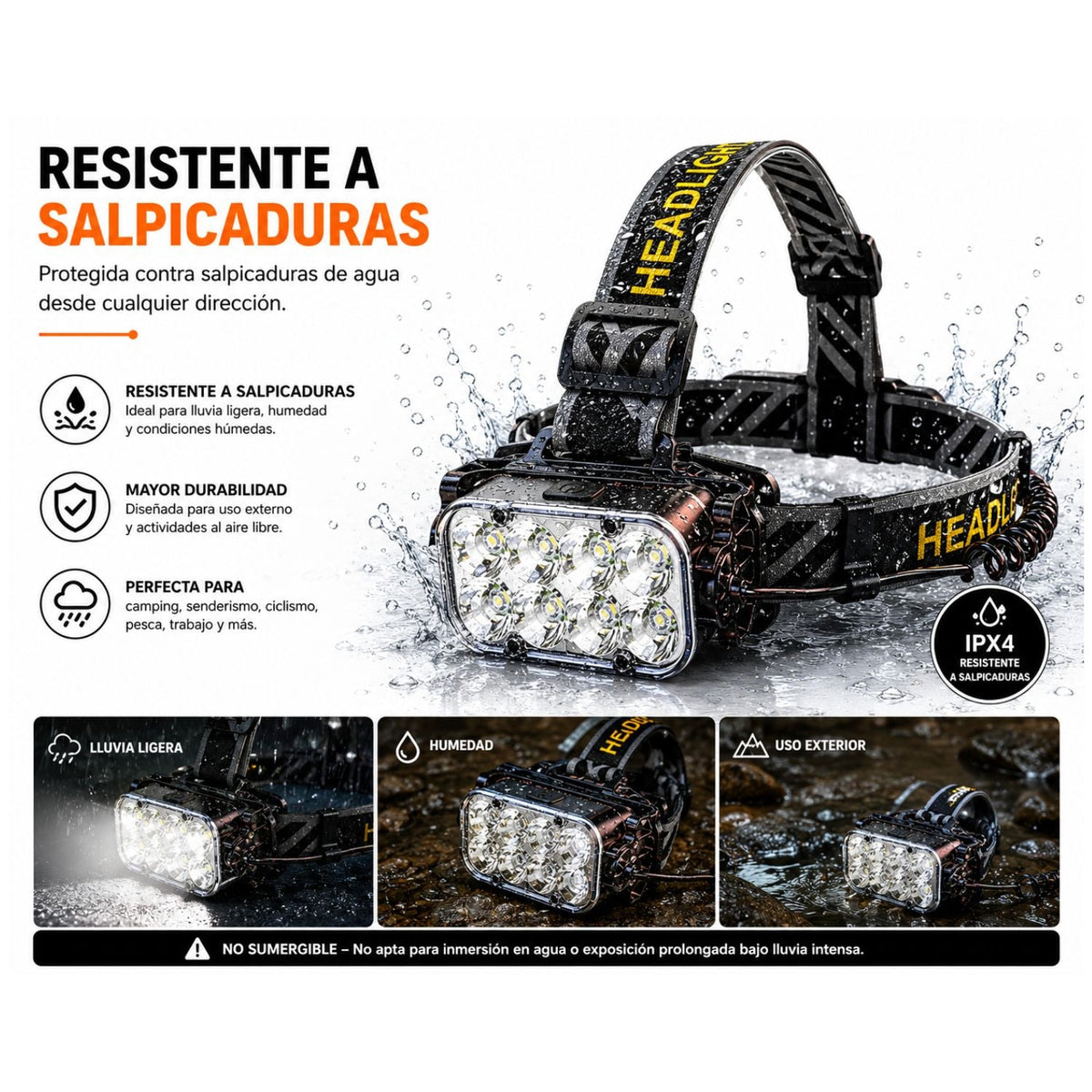 Lámpara frontal recargable con cabezal giratorio 180° e IPX4 (MTYX122) - foto 3