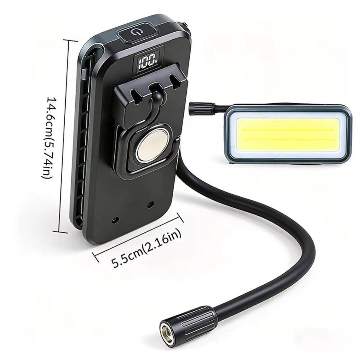 Lámpara de trabajo LED con cuello flexible, imán, gancho y power bank (MTYX125) - foto 3
